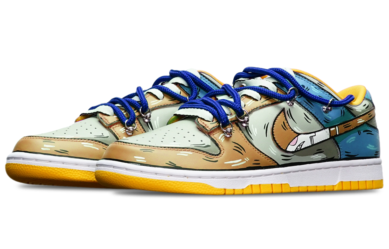 Lookbook 【訂製球鞋】Nike Dunk Low Retro二次元色塊 深海鯊魚 解構式雙鞋帶 限量鞋盒 低筒 板鞋 男款 卡其灰藍
