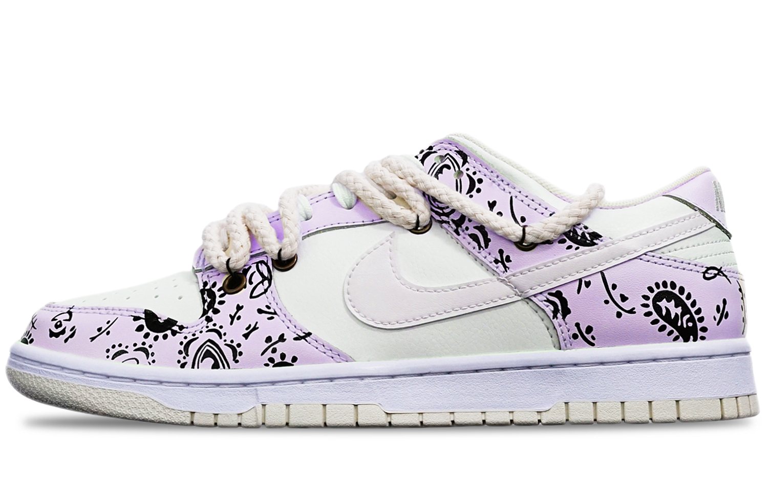 Buy [Sneakers Custom] Nike Dunk Low Retro 'Paisley Macaron Ungu-Putih' DJ6188-100(TeamT-腰果花粉紫白S-BOX)