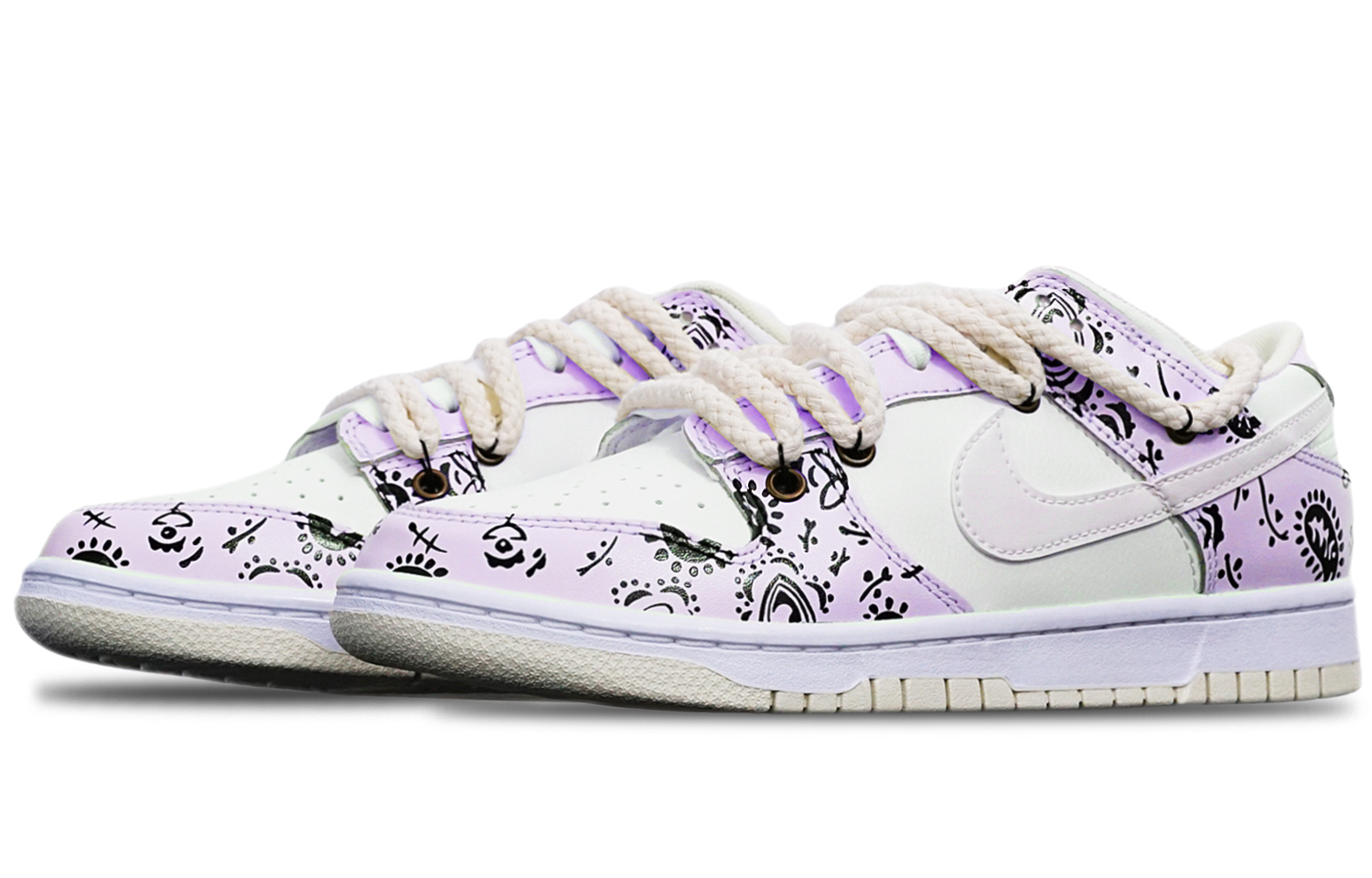 Lookbook [Sneakers Custom] Nike Dunk Low Retro 'Paisley Macaron Ungu-Putih' DJ6188-100(TeamT-腰果花粉紫白S-BOX)