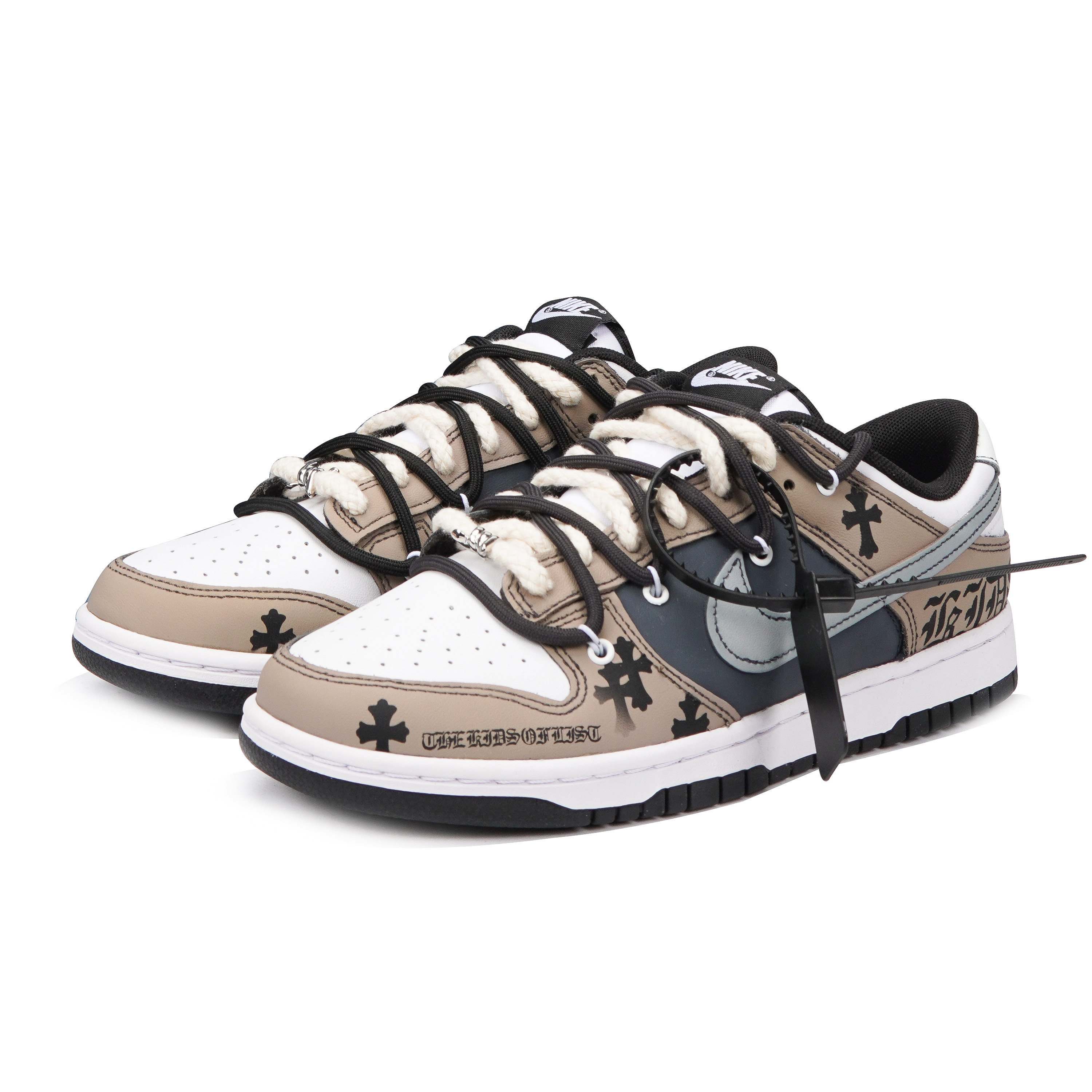 Lookbook [Sepatu Custom] Nike Dunk Low Retro 'Medieval Goth Duri Hitam-Kopi' DD1391-100(Teamp-哥特十字架黑咖男款BOX)