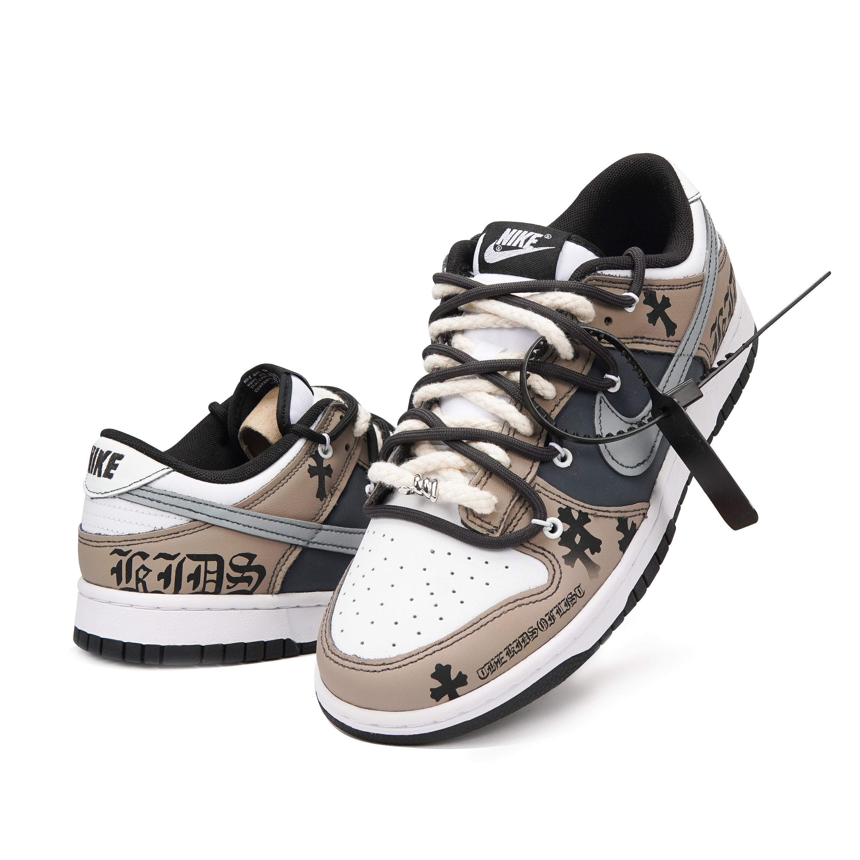 Shop [Sepatu Custom] Nike Dunk Low Retro 'Medieval Goth Duri Hitam-Kopi' DD1391-100(Teamp-哥特十字架黑咖男款BOX)