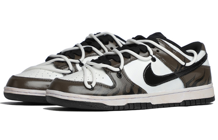 Lookbook 【定制球鞋】Nike Dunk 低筒復古鞋 炽熱之焰 復古風 解構做舊 情侶款 休閒鞋 男款 摩卡棕