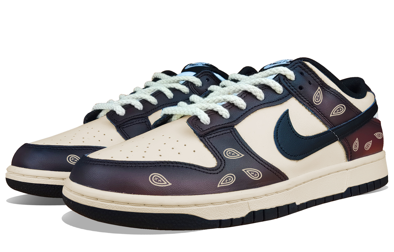 Lookbook [Kasut Custom] Nike Dunk Low Retro 'Mocha Paisley Burgundy Fade' DD1391-100(Team50-摩卡咖啡腰果花复古做旧)