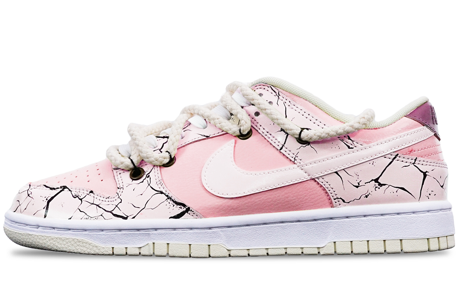 Buy 【訂製球鞋】Nike Dunk Low Retro 爆裂紋 馬卡龍 解構雙鞋帶 特殊鞋盒 低幫 板鞋 男款 粉紅白