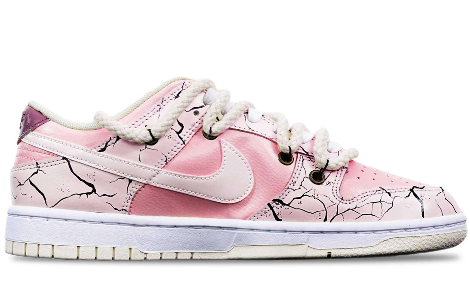 Order 【訂製球鞋】Nike Dunk Low Retro 爆裂紋 馬卡龍 解構雙鞋帶 特殊鞋盒 低幫 板鞋 男款 粉紅白