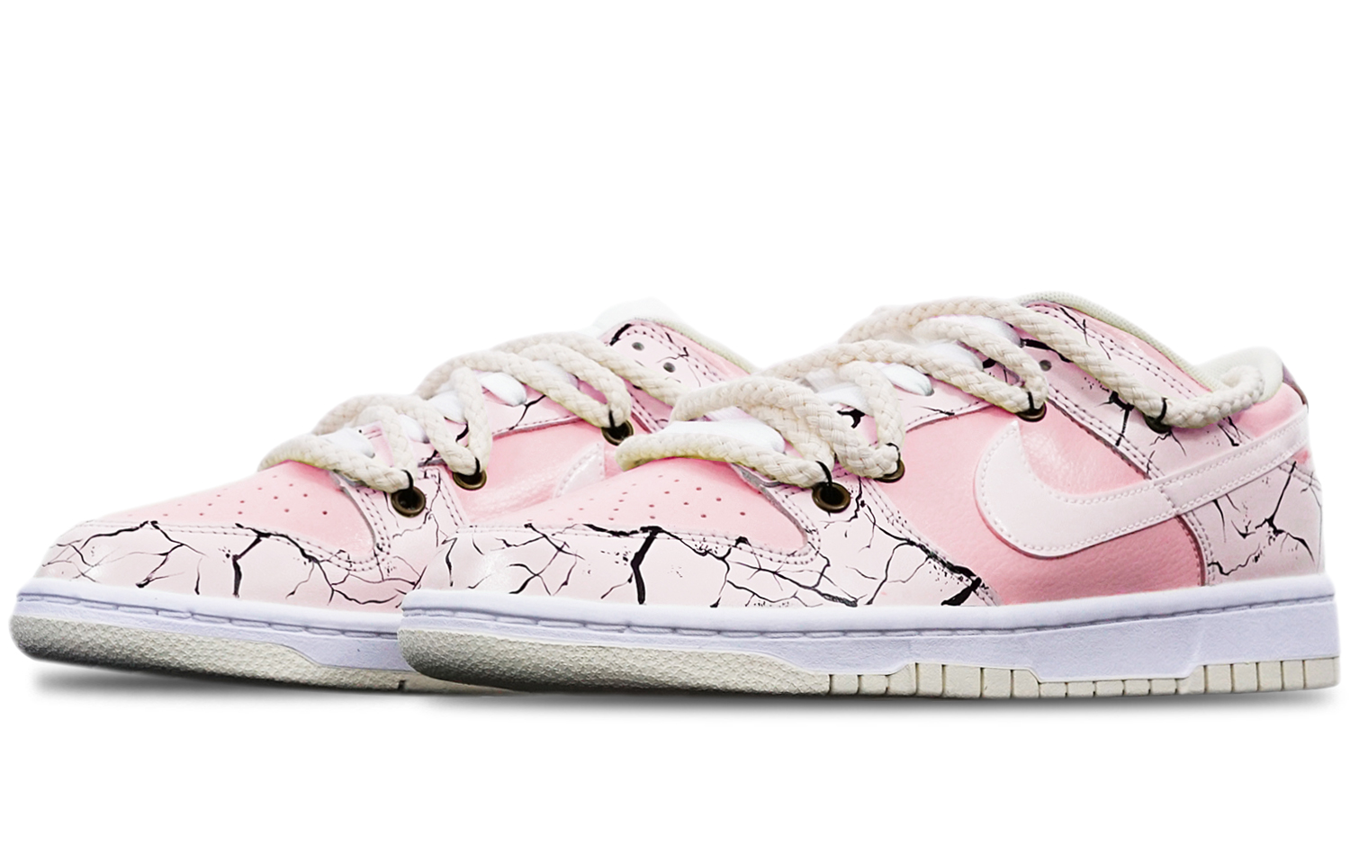 Lookbook 【訂製球鞋】Nike Dunk Low Retro 爆裂紋 馬卡龍 解構雙鞋帶 特殊鞋盒 低幫 板鞋 男款 粉紅白