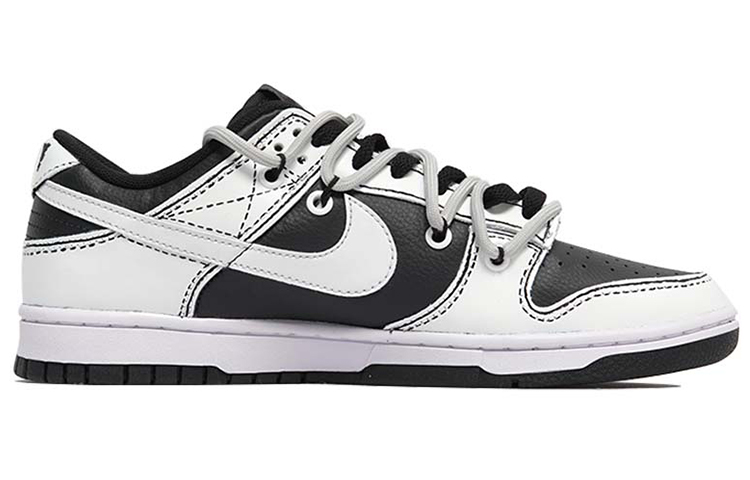 Order 【訂製球鞋】 Nike Dunk Low Retro 次球鞋訂製 像素馬賽克 黑白格 線條 解構鞋帶 低幫 板鞋 男款 黑白色