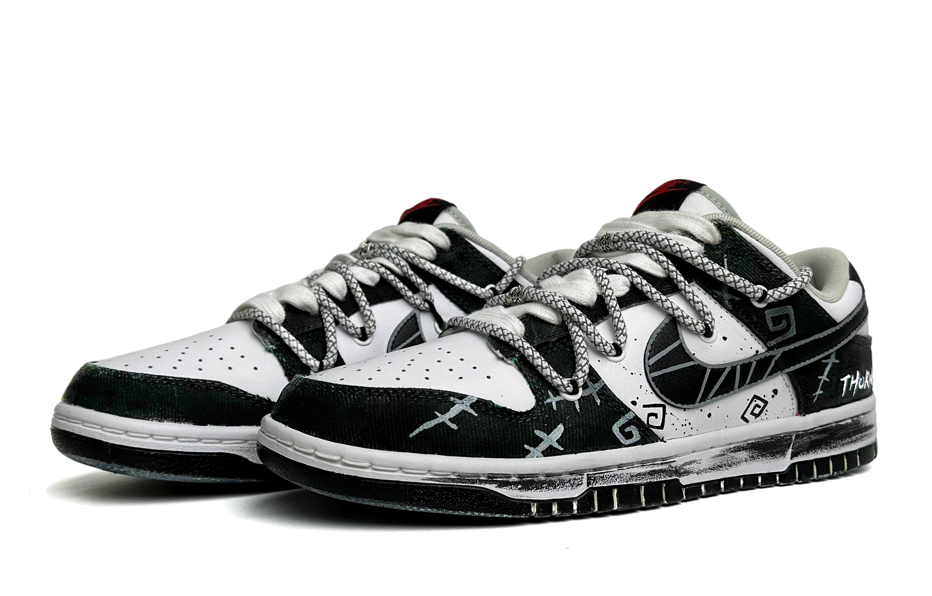Lookbook [Sepatu Kustom] Nike Dunk Low Retro 'Plaid Black Thorn' DV0827-100(Team11-黑色荆棘男款黑白)