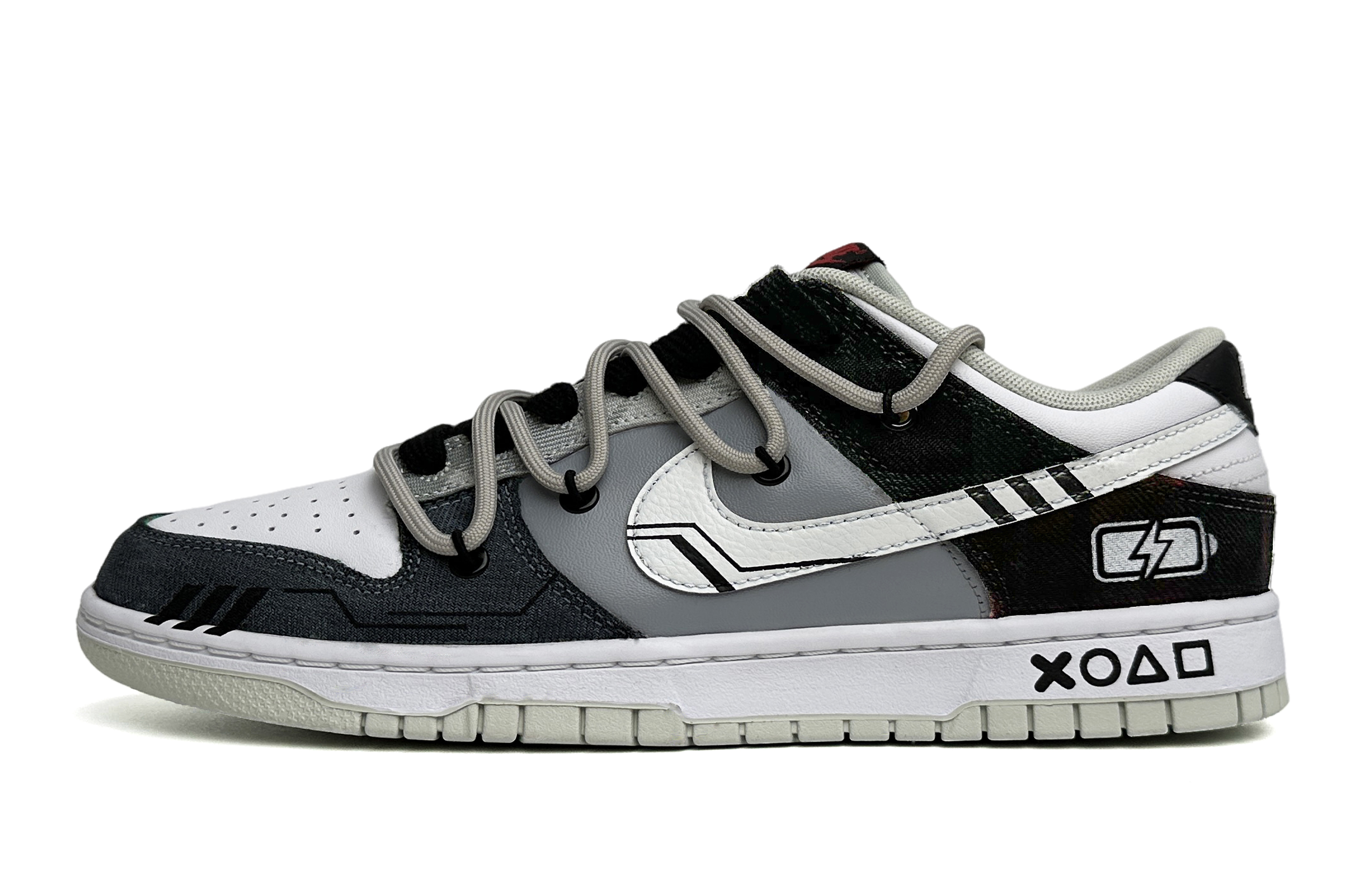 Buy [Kasut Custom] Nike Dunk Low Retro 'Hitam Putih Kelabu Plaid' DV0827-100(Team11-充电中男款黑白灰)