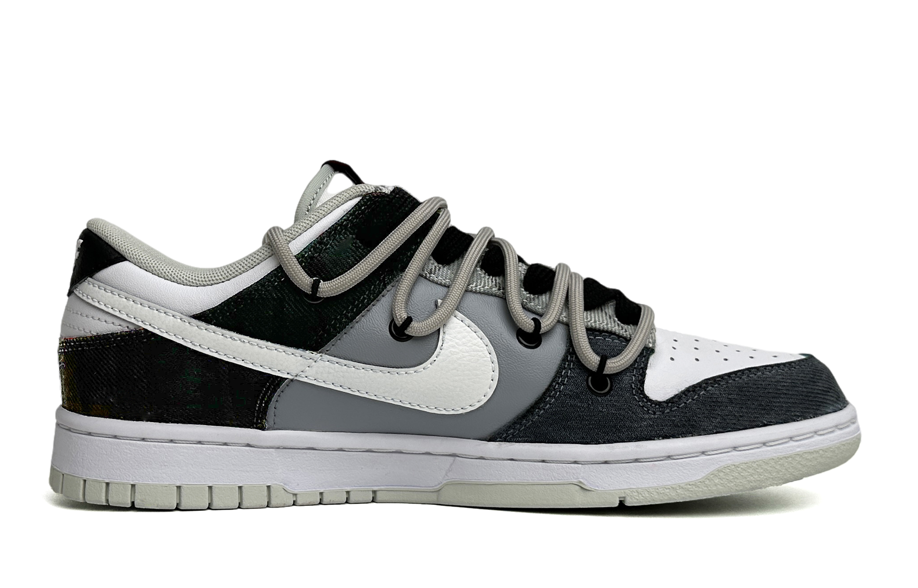 Order [Kasut Custom] Nike Dunk Low Retro 'Hitam Putih Kelabu Plaid' DV0827-100(Team11-充电中男款黑白灰)