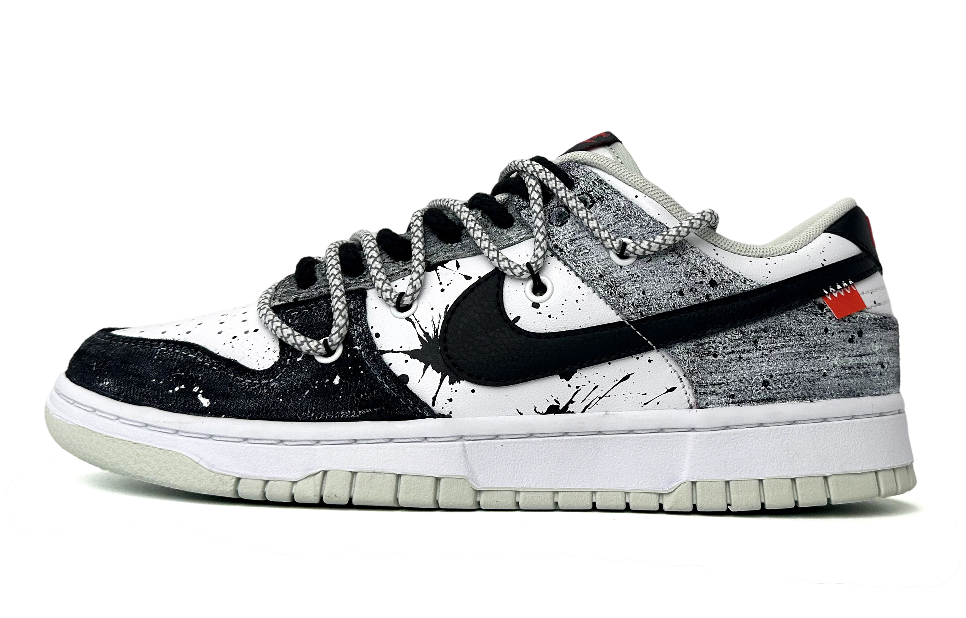 Buy 【訂製球鞋】 Nike Dunk Low Retro "Plaid" 影 台灣風 潑墨解構鞋帶 低筒 板鞋 男款 黑白灰