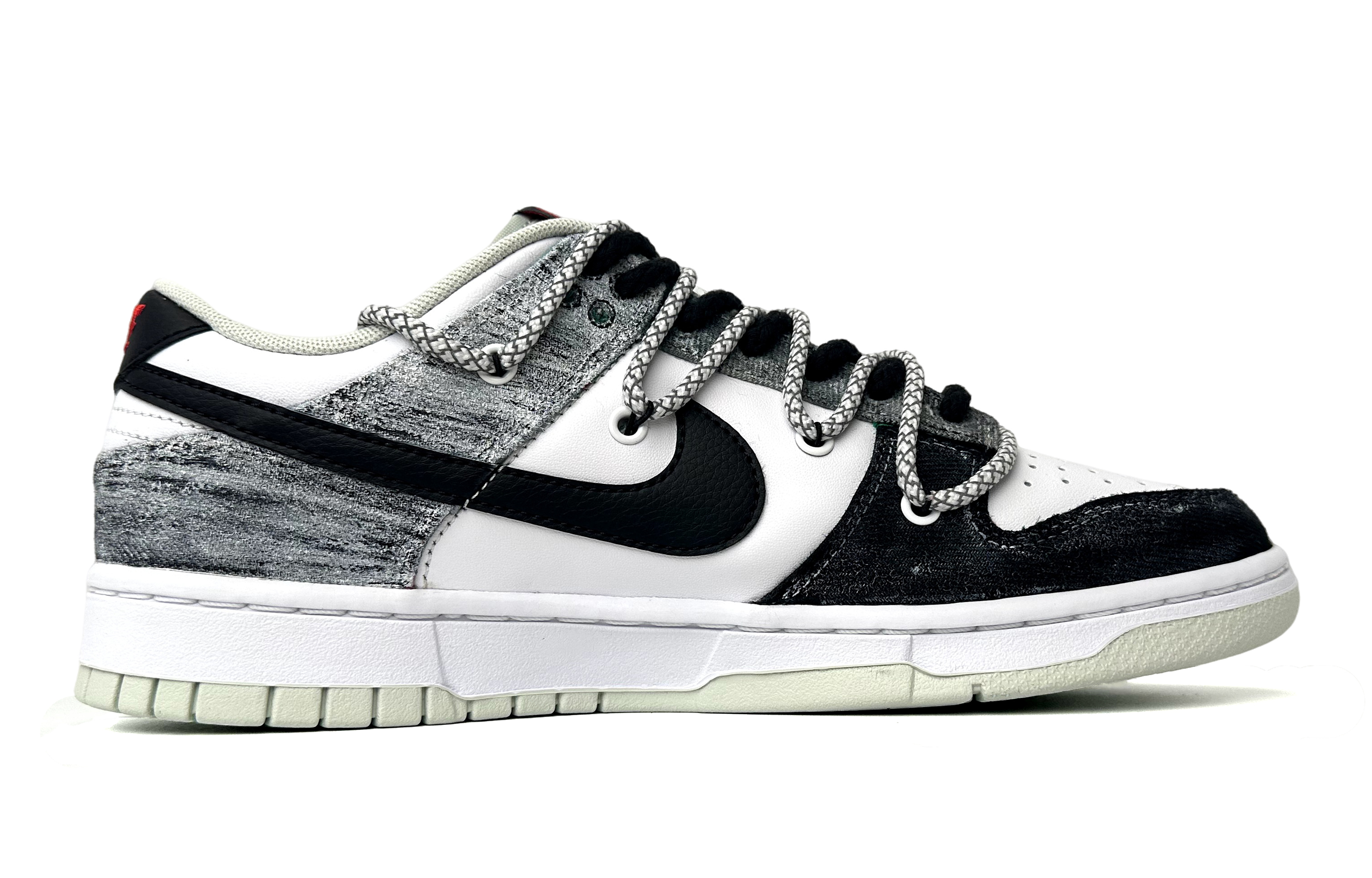 Order 【訂製球鞋】 Nike Dunk Low Retro "Plaid" 影 台灣風 潑墨解構鞋帶 低筒 板鞋 男款 黑白灰