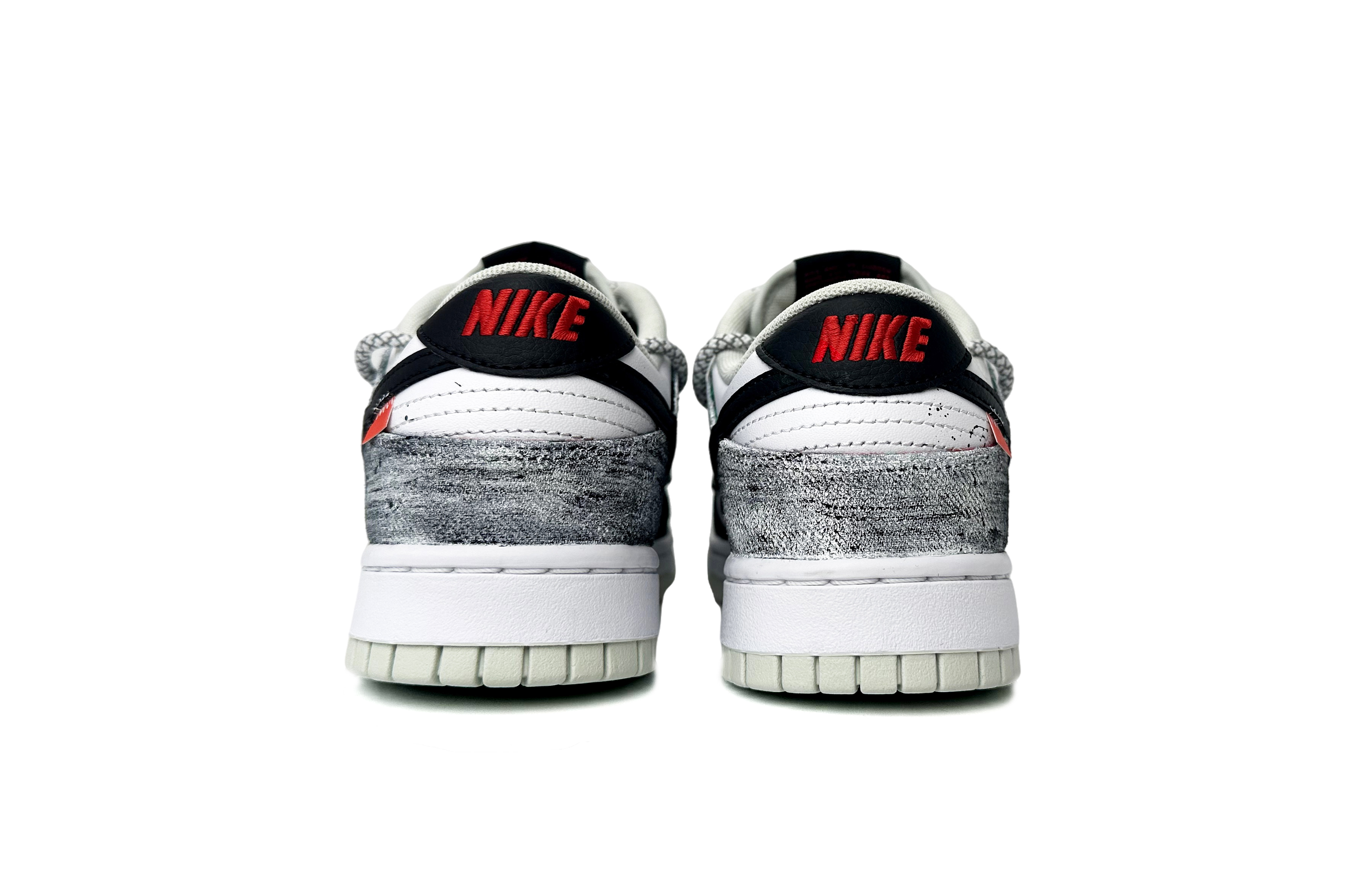 Shop 【訂製球鞋】 Nike Dunk Low Retro "Plaid" 影 台灣風 潑墨解構鞋帶 低筒 板鞋 男款 黑白灰