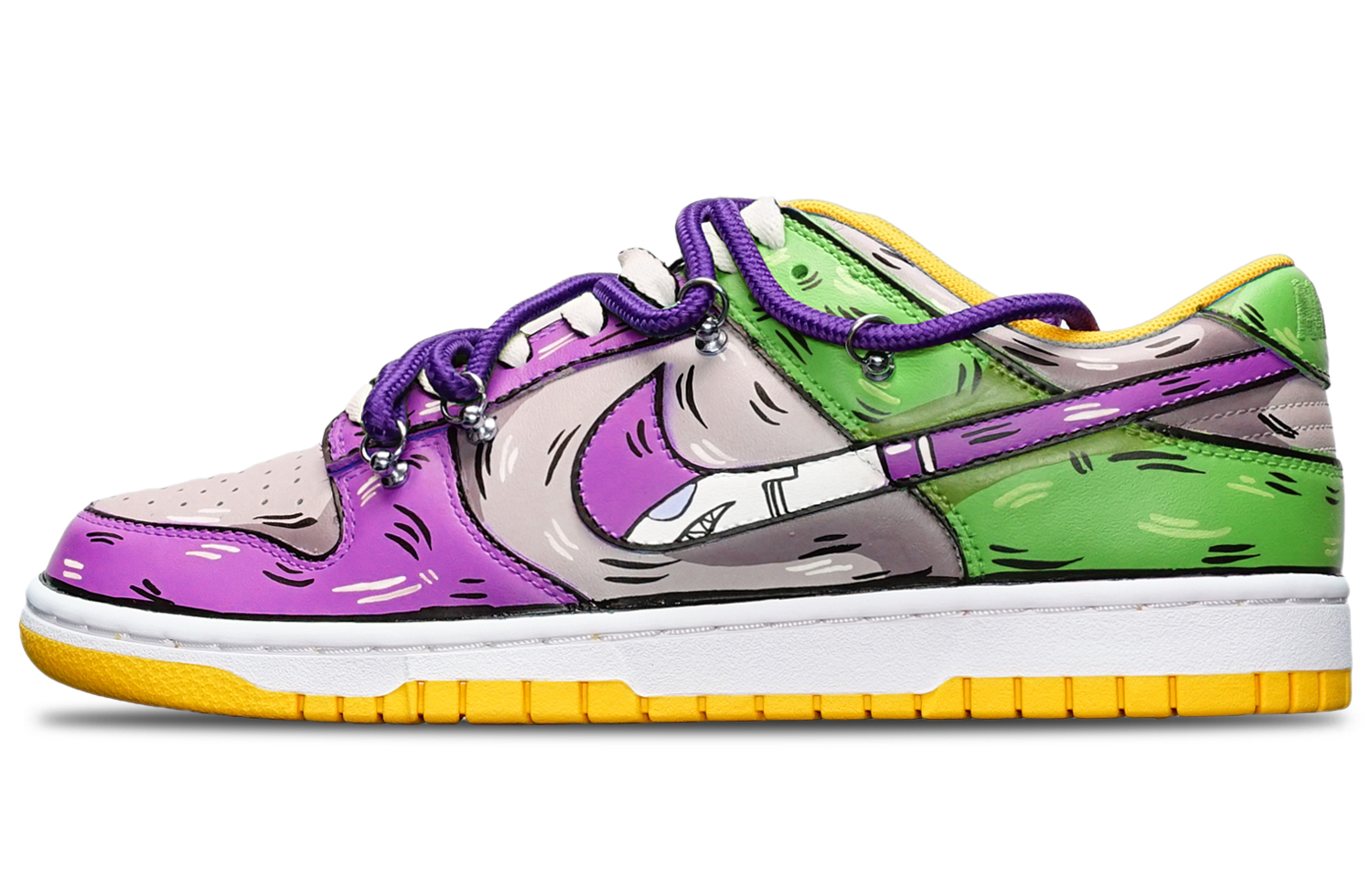 Buy 나이키 덩크 로우 레트로 '퍼플 그레이 그린 샤크 스우시' DD1391-702(TeamT-鲨鱼紫灰绿S-BOX)