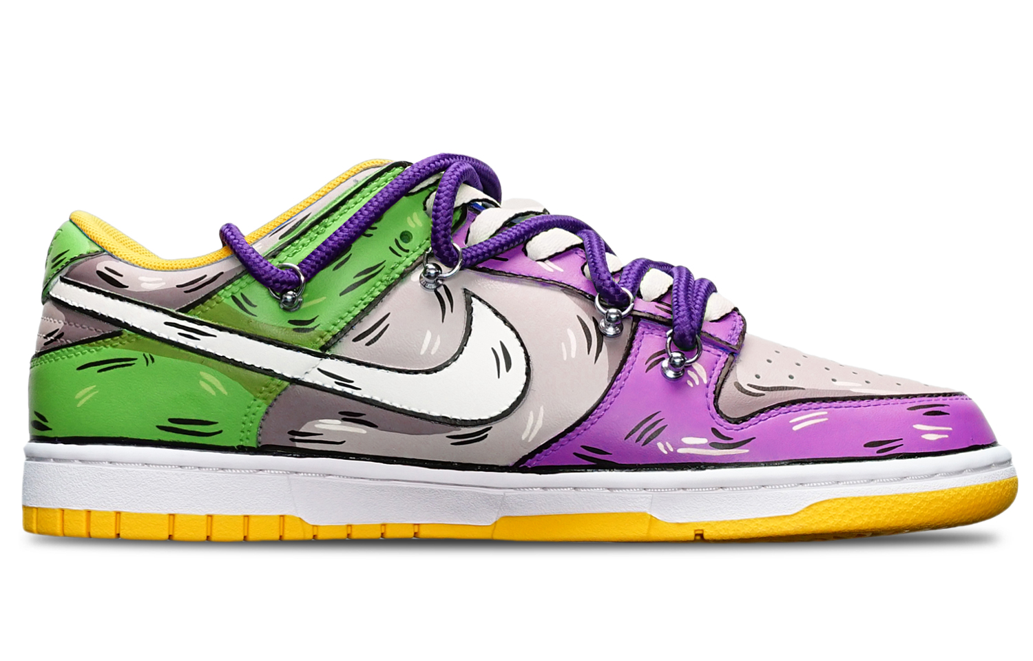 Order 나이키 덩크 로우 레트로 '퍼플 그레이 그린 샤크 스우시' DD1391-702(TeamT-鲨鱼紫灰绿S-BOX)