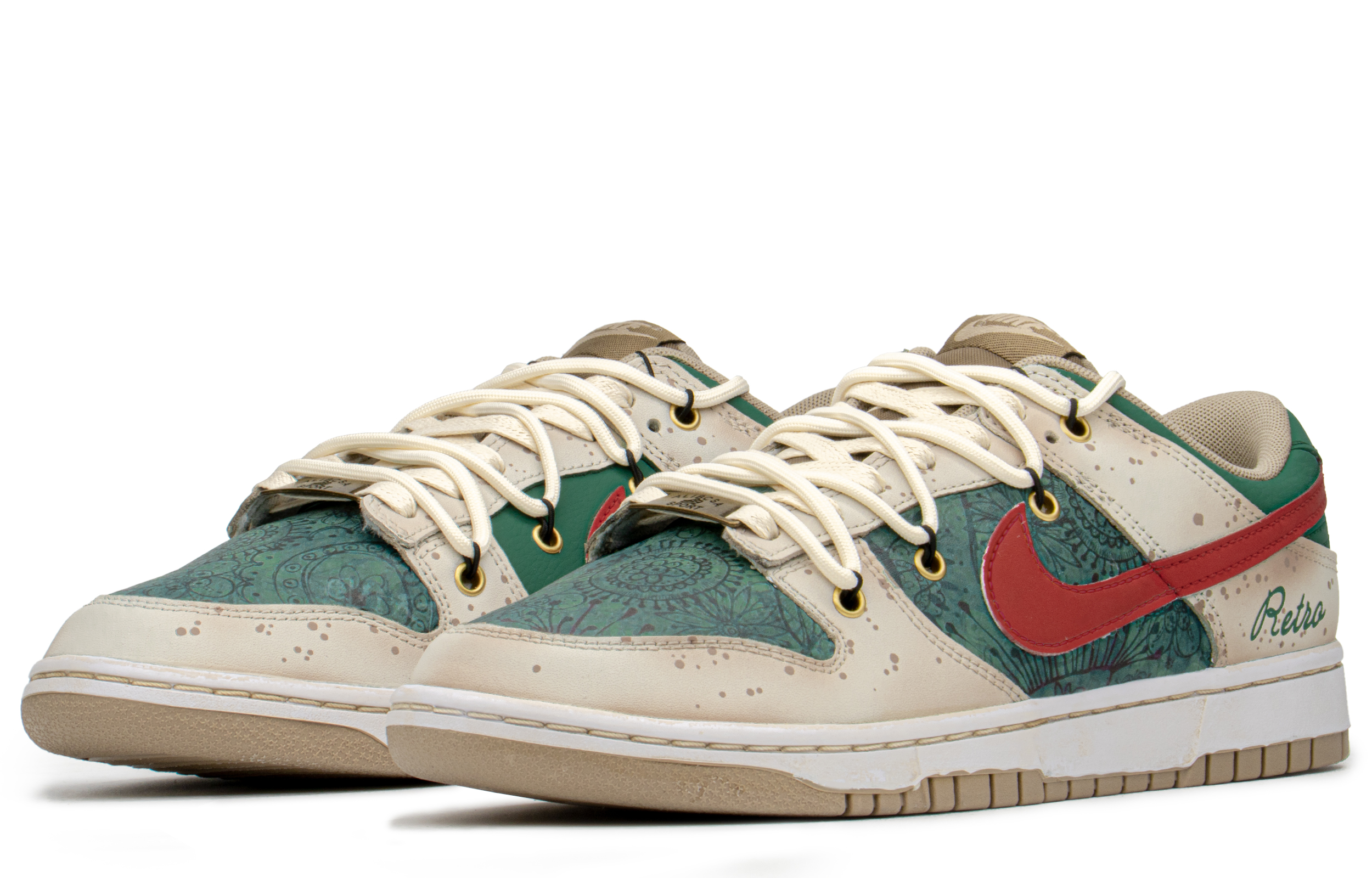 Lookbook 나이키 덩크 로우 레트로 '레드 그린 페인트 스플래터' (커스텀) DJ6188-200(TeamA-DK复古老花S-BOX)