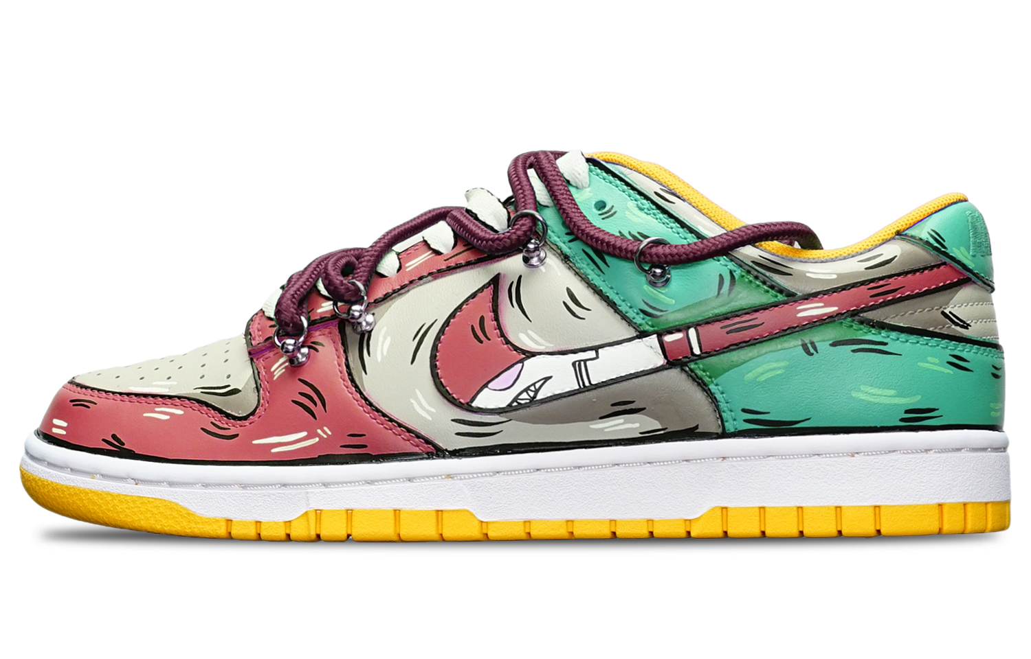 Buy 나이키 덩크 로우 레트로 '레드 그레이 그린' (커스텀) DD1391-702(TeamT-鲨鱼红灰绿S-BOX)