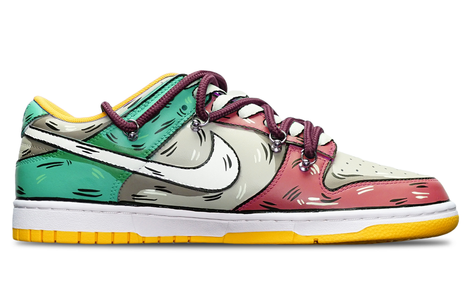 Order 나이키 덩크 로우 레트로 '레드 그레이 그린' (커스텀) DD1391-702(TeamT-鲨鱼红灰绿S-BOX)