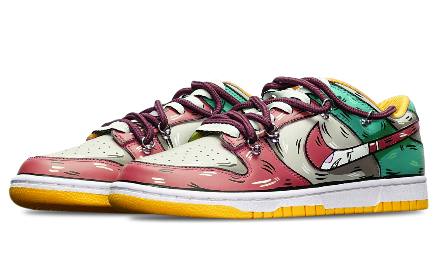 Lookbook 나이키 덩크 로우 레트로 '레드 그레이 그린' (커스텀) DD1391-702(TeamT-鲨鱼红灰绿S-BOX)