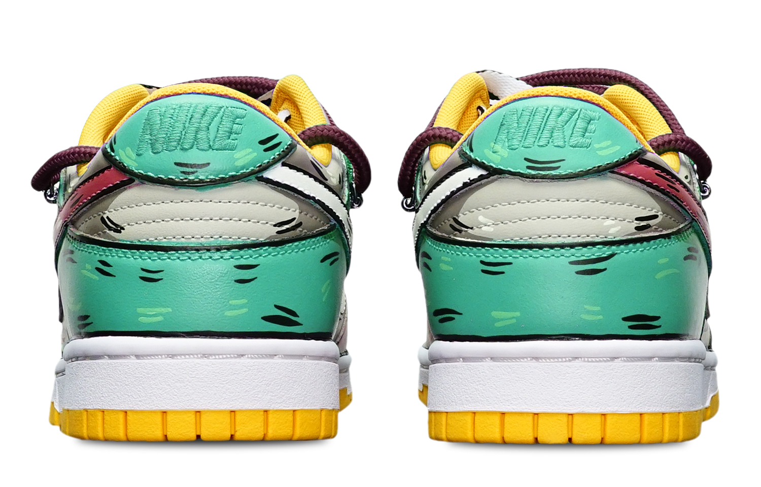 Shop 나이키 덩크 로우 레트로 '레드 그레이 그린' (커스텀) DD1391-702(TeamT-鲨鱼红灰绿S-BOX)