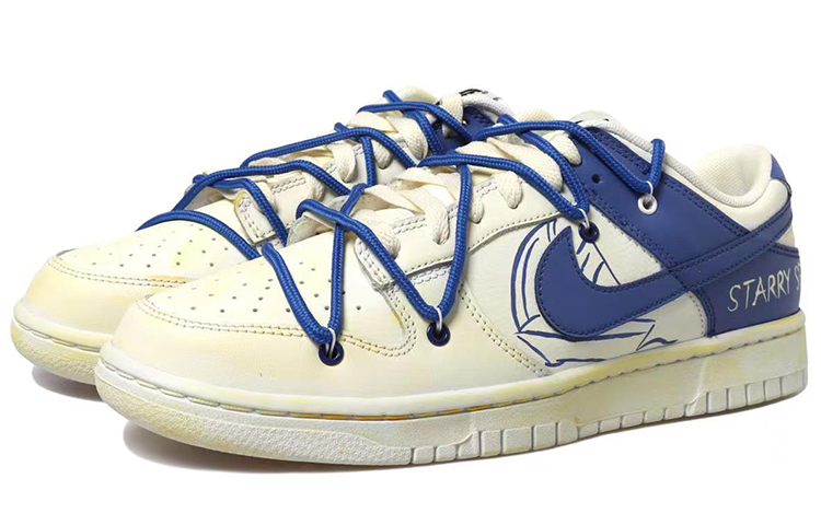 Shop [Sepatu Custom] Nike Dunk Low Retro 'Sail Putih-Biru' DJ6188-101(Team拾玖-帆船男S-BOX)