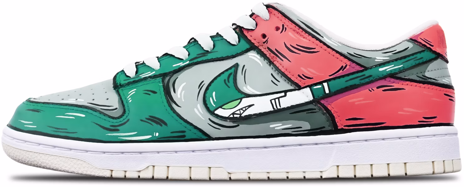 custom-shoes-nike-dunk-low-retro-shark-missile-grey-green-red