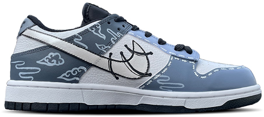 【定製球鞋】 Nike Dunk Low Retro 銀色雲紋 手繪盤扣 中國風 手繪塗鴉 復古 低幫 板鞋 男款 灰白 Order 【定製球鞋】 Nike Dunk Low Retro 銀色雲紋 手繪盤扣 中國風 手繪塗鴉 復古 低幫 板鞋 男款 灰白