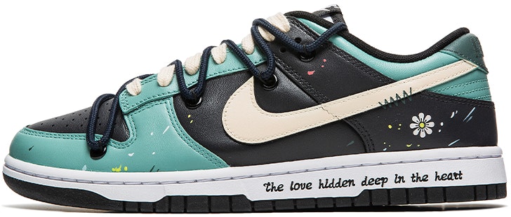 custom-shoes-nike-dunk-low-retro-splatter-daisy-black-green