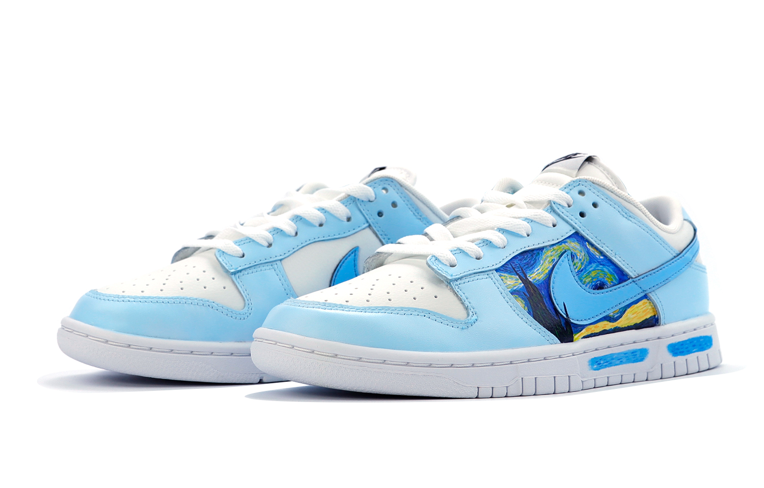 Shop 【定制球鞋】 Nike Dunk Low Retro 深海星空 梵高油畫 純手繪 浪漫星空 復古休閒 低筒 板鞋 男款 白藍