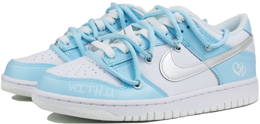 【定制球鞋】 Nike Dunk Low Retro 噴繪 夏日清新簡約風 情侶 愛心 解構鞋帶 休閒 低幫 板鞋 男款 白藍銀 Lookbook 【定制球鞋】 Nike Dunk Low Retro 噴繪 夏日清新簡約風 情侶 愛心 解構鞋帶 休閒 低幫 板鞋 男款 白藍銀