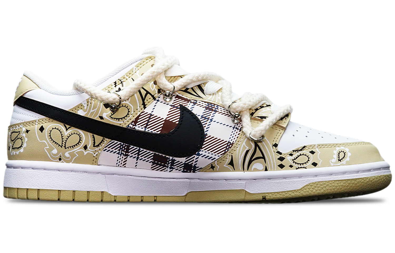 Order [Sepatu Kustom] Nike Dunk Low Retro 'TS Paisley Beige-Hitam' DV0833-100(TeamT-腰果花米白S-BOX)