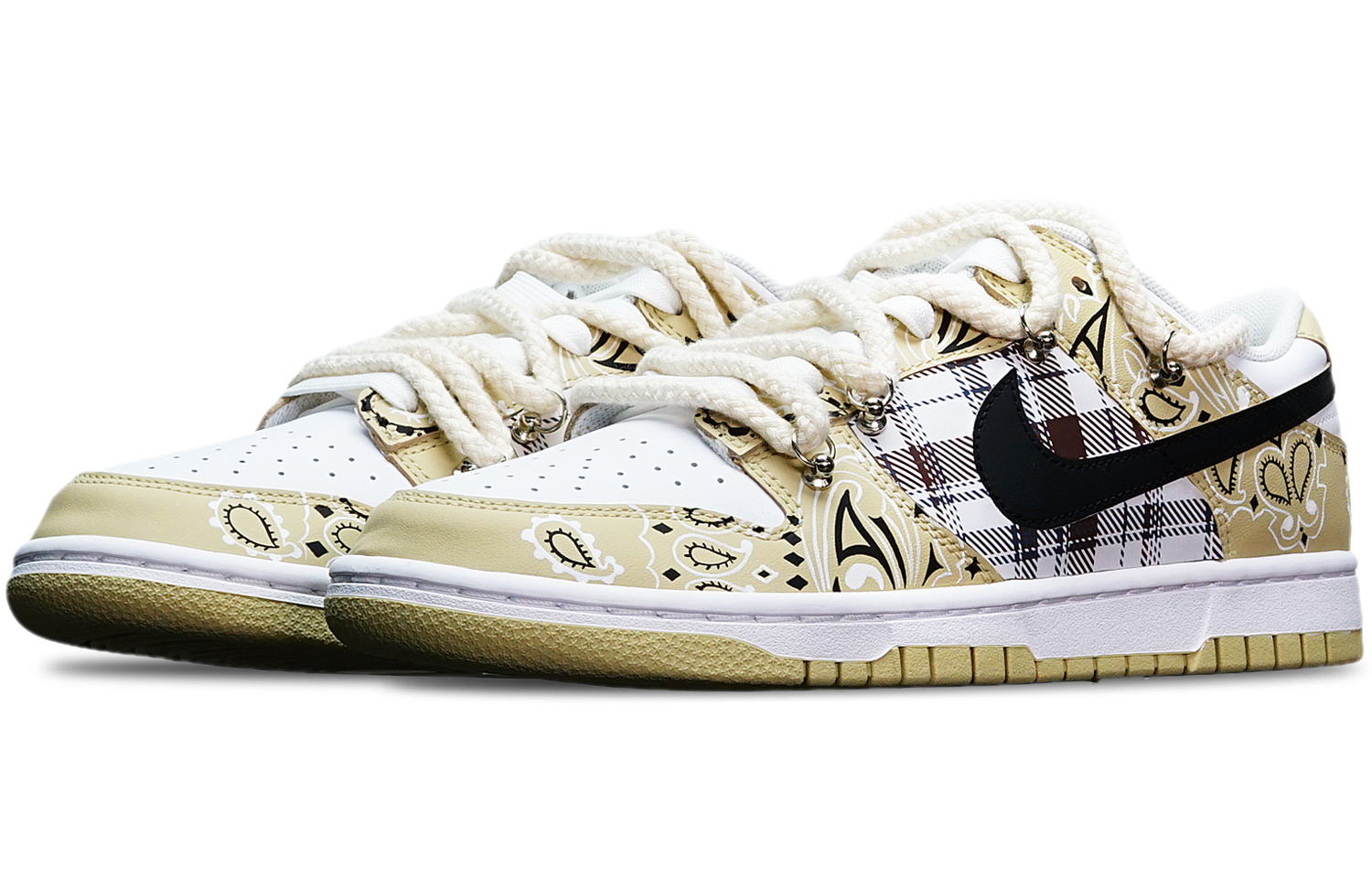 Lookbook [Sepatu Kustom] Nike Dunk Low Retro 'TS Paisley Beige-Hitam' DV0833-100(TeamT-腰果花米白S-BOX)