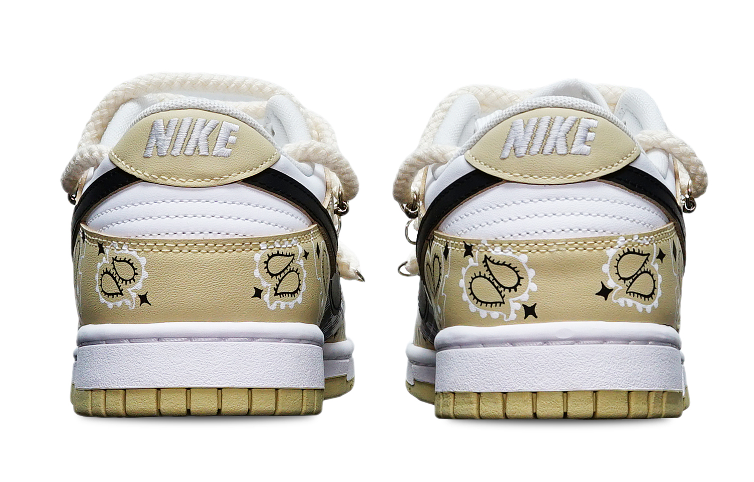 Shop [Sepatu Kustom] Nike Dunk Low Retro 'TS Paisley Beige-Hitam' DV0833-100(TeamT-腰果花米白S-BOX)
