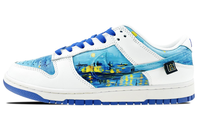 Buy 【定制球鞋】Nike Dunk Low Retro 是在玩鞋 范·古 罗纳河畔的星夜 油畫 做舊 低筒 籃球鞋 男款 白藍