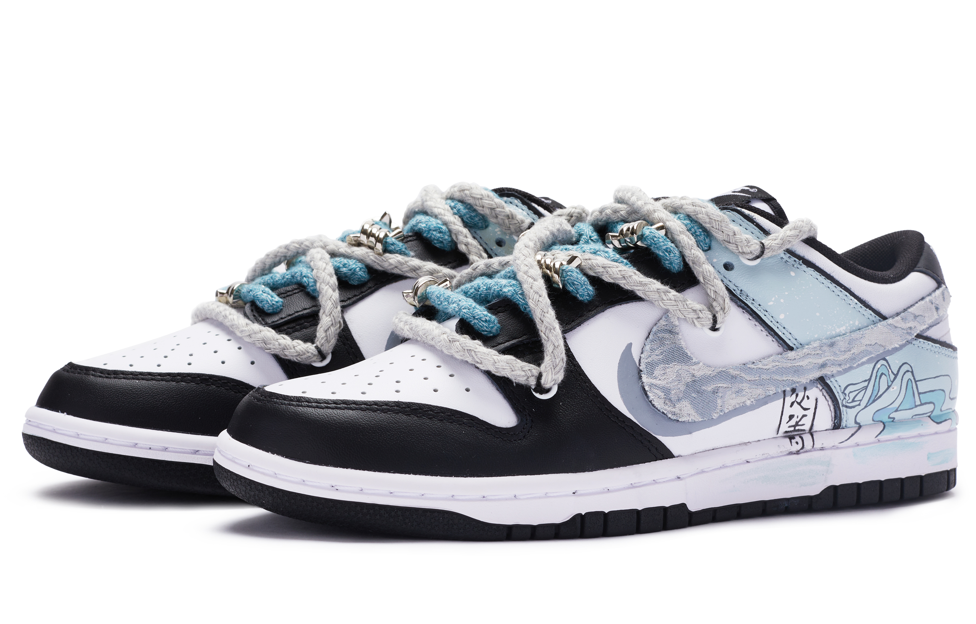 Lookbook [Nike Sepatu Kustom] Nike Dunk Low Retro 'Putih Biru Hitam' DD1391-100(TeamR-男款处暑白蓝黑)