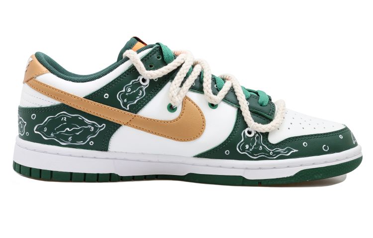 Order ナイキ ダンク ロー レトロ "白緑金" (カスタム) DD1391-300(Team拾玖-时钟泡泡男S-BOX)