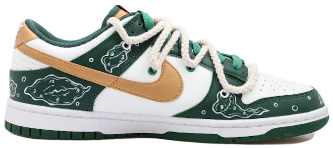 【訂製球鞋】Nike Dunk Low Retro 麻繩 手繪 塗鴉 時鐘 泡泡 解構風 低筒 板鞋 男款 白綠金 Order 【訂製球鞋】Nike Dunk Low Retro 麻繩 手繪 塗鴉 時鐘 泡泡 解構風 低筒 板鞋 男款 白綠金