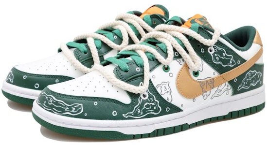 【訂製球鞋】Nike Dunk Low Retro 麻繩 手繪 塗鴉 時鐘 泡泡 解構風 低筒 板鞋 男款 白綠金 Lookbook 【訂製球鞋】Nike Dunk Low Retro 麻繩 手繪 塗鴉 時鐘 泡泡 解構風 低筒 板鞋 男款 白綠金