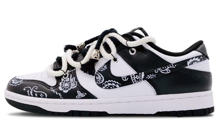 Buy [定制鞋] 耐克Dunk Low复古黑白“嘻哈酷腰果花搭配金属鞋饰” DD1391-100(Team68-男款腰果花)