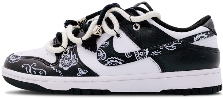custom-shoes-nike-dunk-low-retro-black-white-hip-hop-cool-cashew-blossom-with-metallic-dubrae
