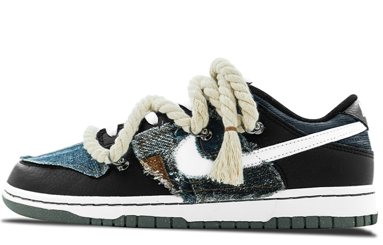 Buy Zapatillas Nike Dunk Low Retro PRM 'Negro Blanco Cáñamo Asimétrico' DM0108-001(Team肆-DUNK牛仔拼接缝布Q)