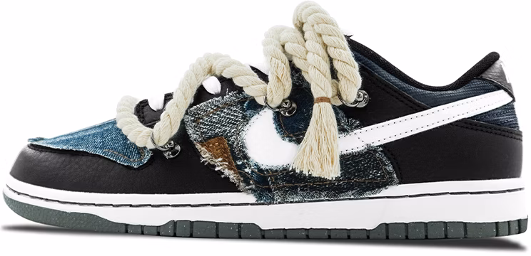 custom-shoes-nike-dunk-low-retro-prm-black-white-asymmetric-hemp
