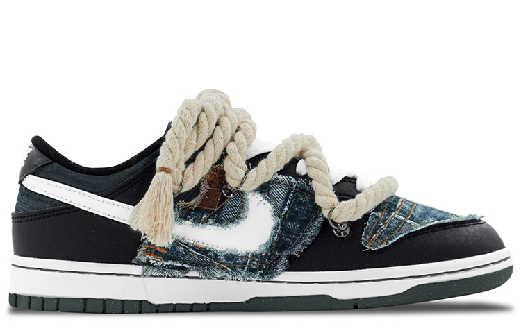 Order Zapatillas Nike Dunk Low Retro PRM 'Negro Blanco Cáñamo Asimétrico' DM0108-001(Team肆-DUNK牛仔拼接缝布Q)