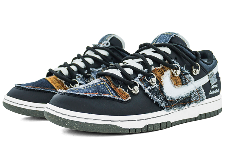 Lookbook 나이키 덩크 로우 레트로 검/흰 (커스텀) DM0108-001(Team肆-D解构牛仔拼接Q)