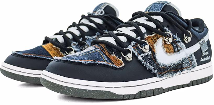 나이키 덩크 로우 레트로 검/흰 (커스텀) DM0108-001(Team肆-D解构牛仔拼接Q) Lookbook 나이키 덩크 로우 레트로 검/흰 (커스텀) DM0108-001(Team肆-D解构牛仔拼接Q)