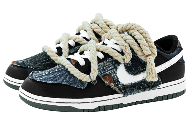 Lookbook Zapatillas Nike Dunk Low Retro PRM 'Negro Blanco Cáñamo Asimétrico' DM0108-001(Team肆-DUNK牛仔拼接缝布Q)