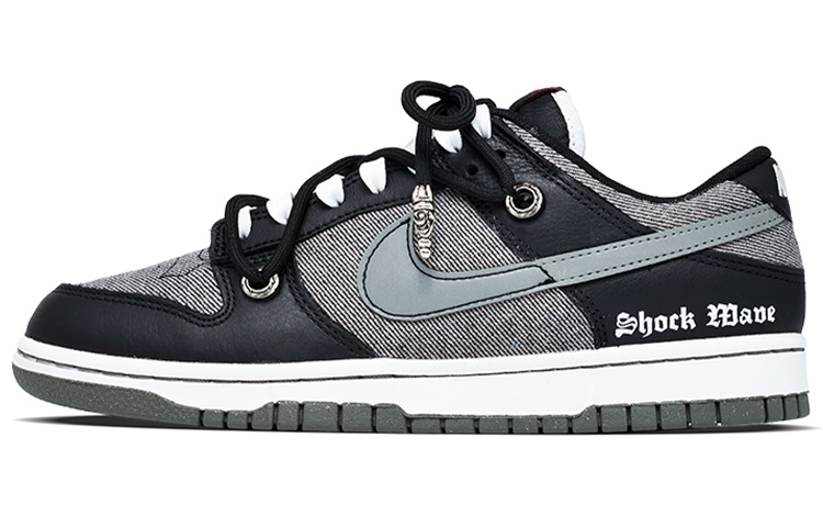 Buy 【定製球鞋】Nike Dunk Low Retro PRM 十字架 牛仔布 銀飾 解構綁帶 哥德風 低幫 板鞋 男款 黑灰