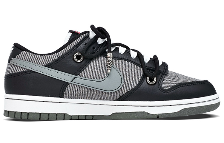 Order 【定製球鞋】Nike Dunk Low Retro PRM 十字架 牛仔布 銀飾 解構綁帶 哥德風 低幫 板鞋 男款 黑灰