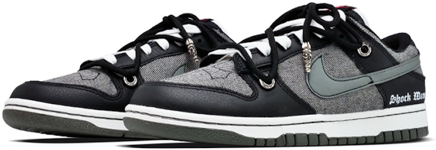 【定製球鞋】Nike Dunk Low Retro PRM 十字架 牛仔布 銀飾 解構綁帶 哥德風 低幫 板鞋 男款 黑灰 Lookbook 【定製球鞋】Nike Dunk Low Retro PRM 十字架 牛仔布 銀飾 解構綁帶 哥德風 低幫 板鞋 男款 黑灰