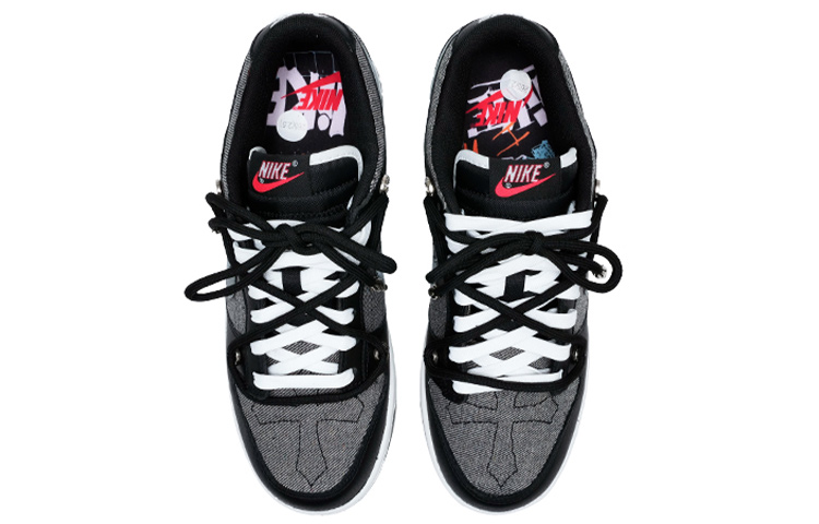 Shop 【定製球鞋】Nike Dunk Low Retro PRM 十字架 牛仔布 銀飾 解構綁帶 哥德風 低幫 板鞋 男款 黑灰